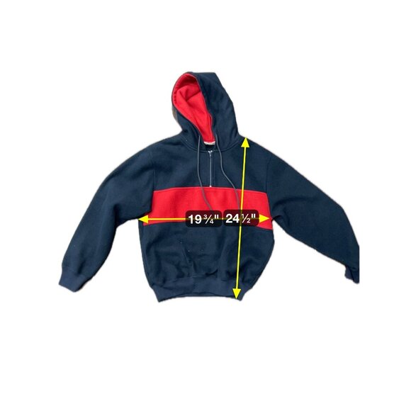 Trader Bay Colorblock Half Zip Pullover Hoodie Black Red Sz Medium Relaxed Cozy - Picture 7 of 10